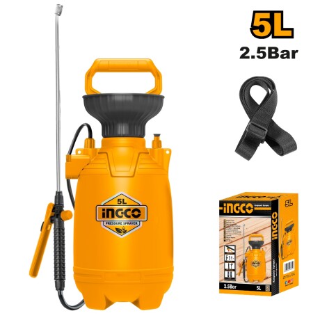 PULVERIZADOR FUMIGADOR 2.5 BAR 5LT INGCO HSPP30502 NEGRO-NARANJA