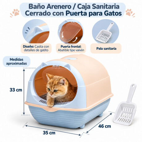 Baño Sanitario Gatos Cerrado Con Puerta Y Pala Gris/rosa