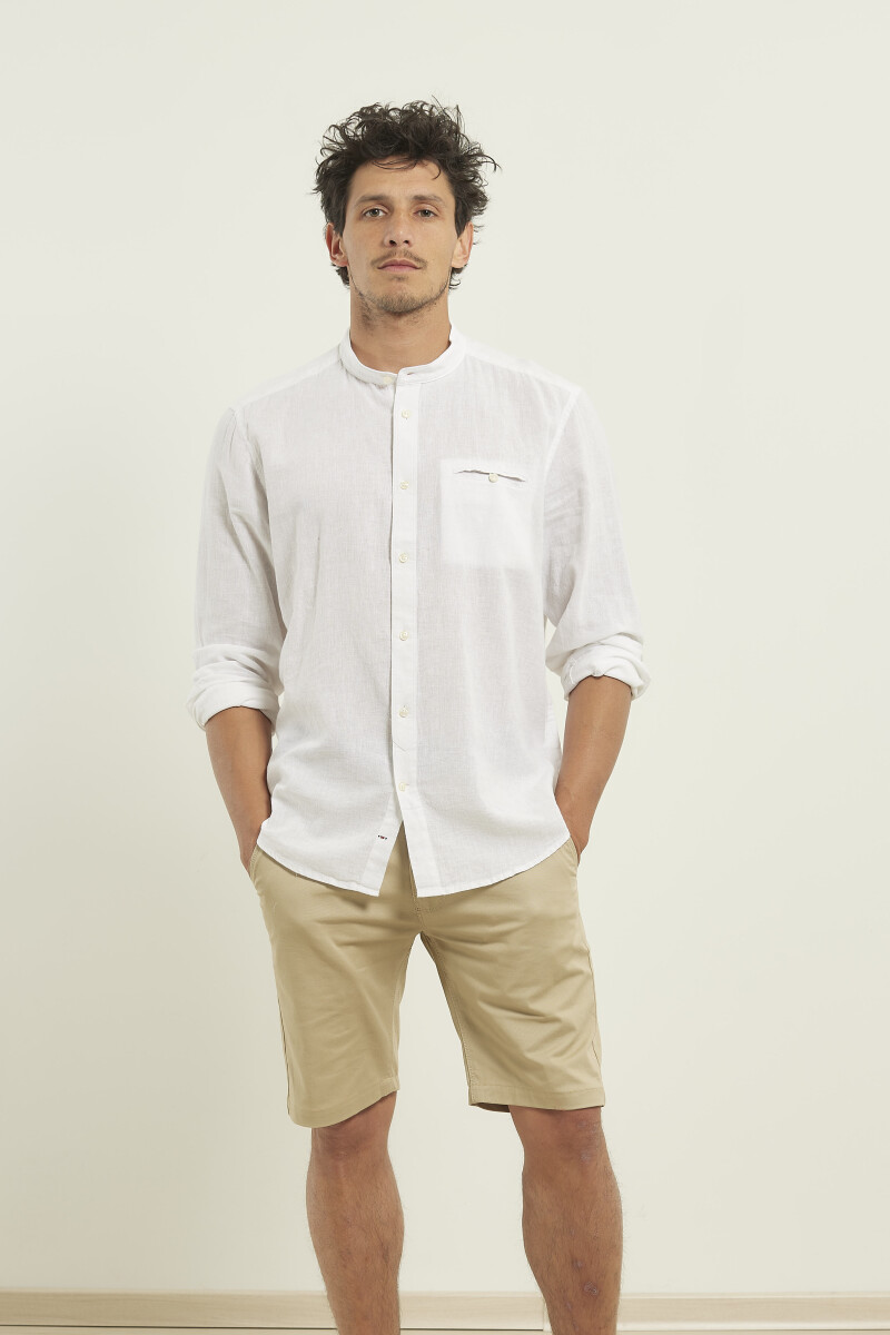 Camisa Harrington Label Lino - Blanco 