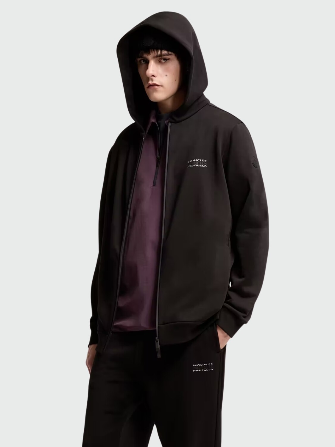 MONCLER - Campera de algodón suave con capucha Negro