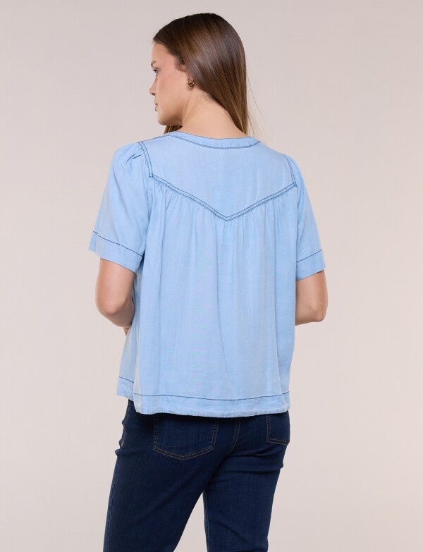 Blusa Tencel Liviano Con Canesú Fruncido JEAN CLARO