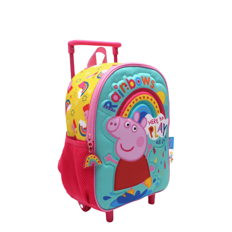 Mochila Peppa Pig 12" con Carro Verde - Rosado - Amarillo