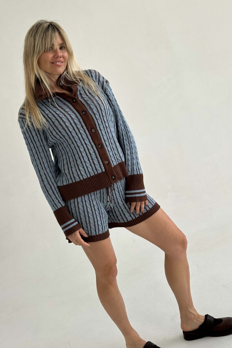 Cardigan Velero Celeste/Marron