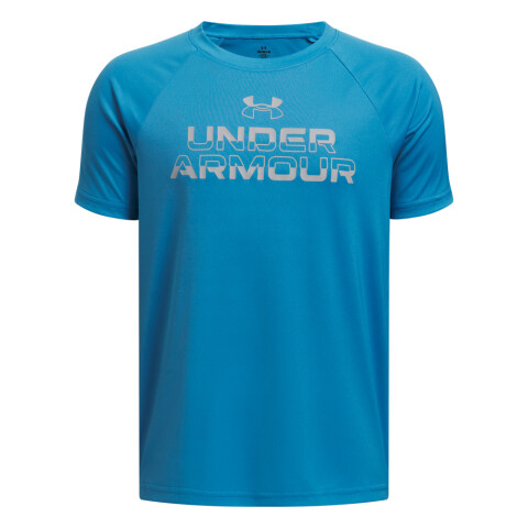 UA Tech Split Wordmark SS-ORG BLU-452