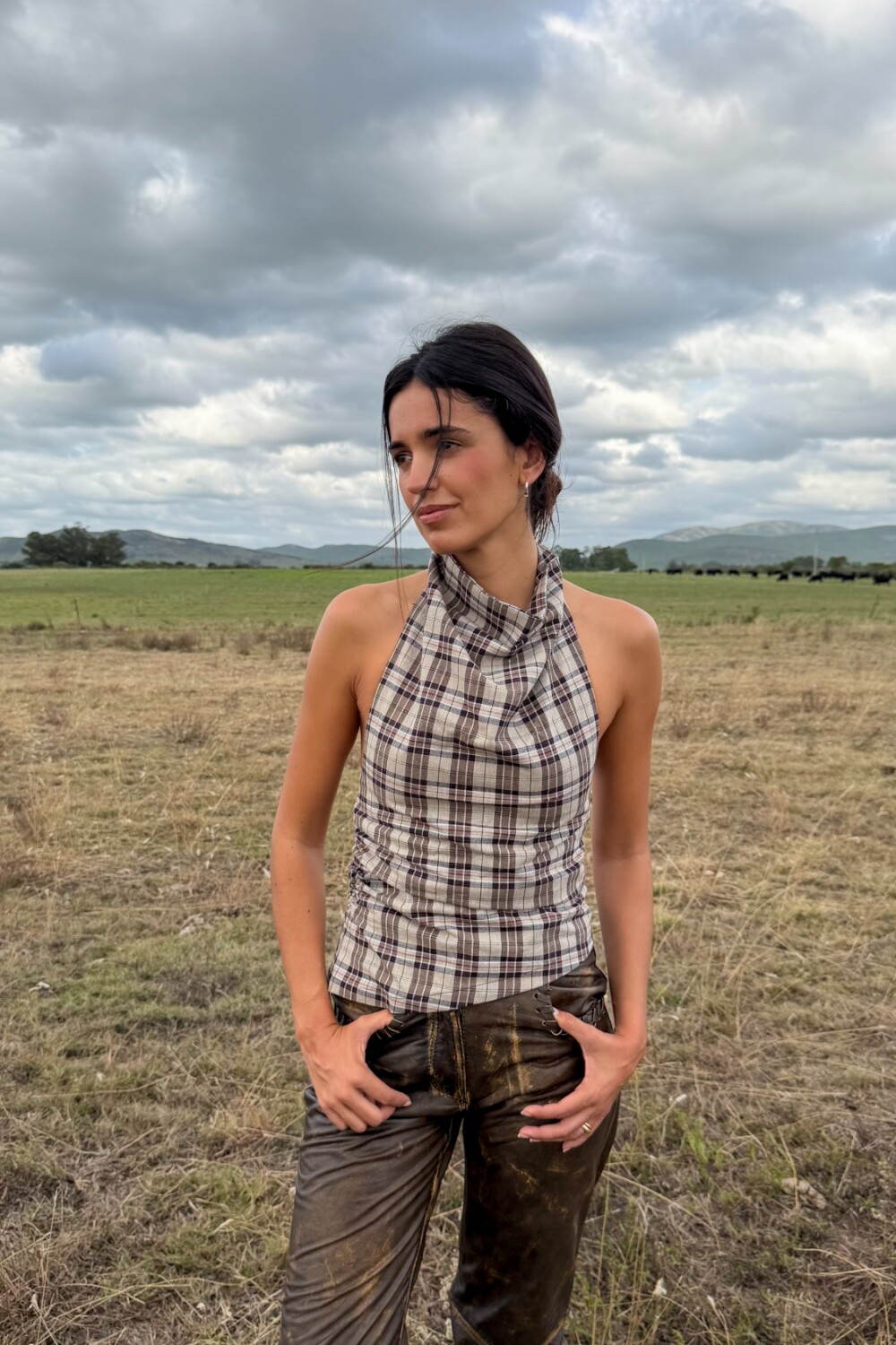 Top Arma Mortal Cuadrillé Azul / Beige