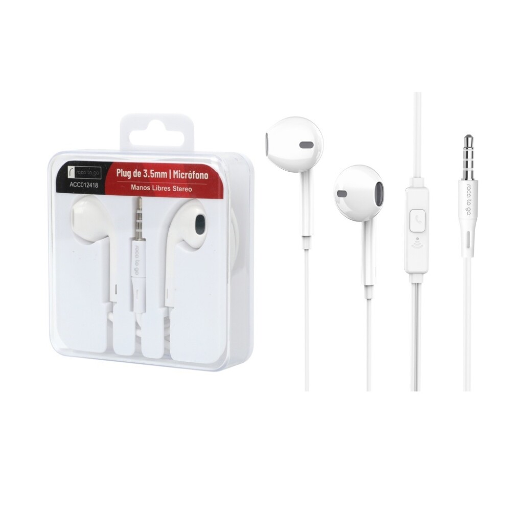 Auriculares Stereo Roca To Go 3.5mm Blanco MANOS LIBRES STEREO ROCA TO GO 3 5MM BLANCO (TIPO IPHONE) UNIVERSAL
