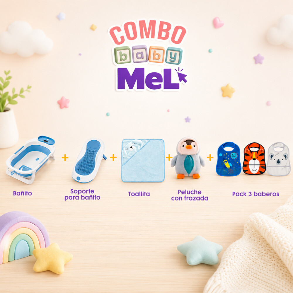 Kit Babyshower Regalo Maternal Bebé Bañito Toalla Peluche Combo varón