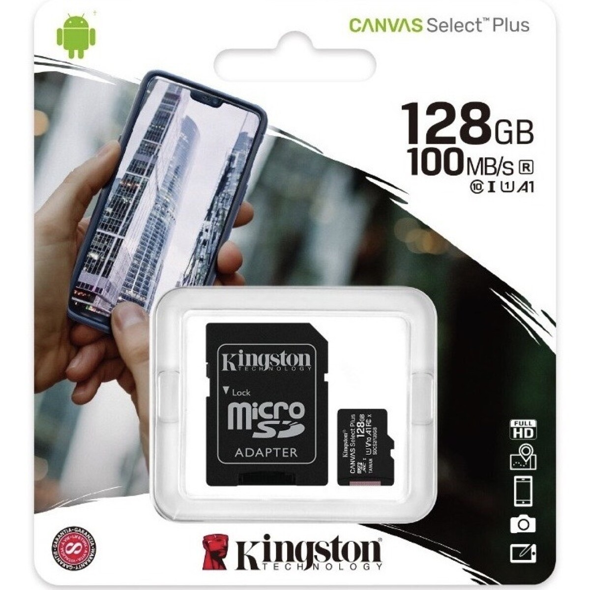 MICRO SD + ADAPTADOR 128GB KINGSTON CLASE 10 CANVAS PLUS - Negro 
