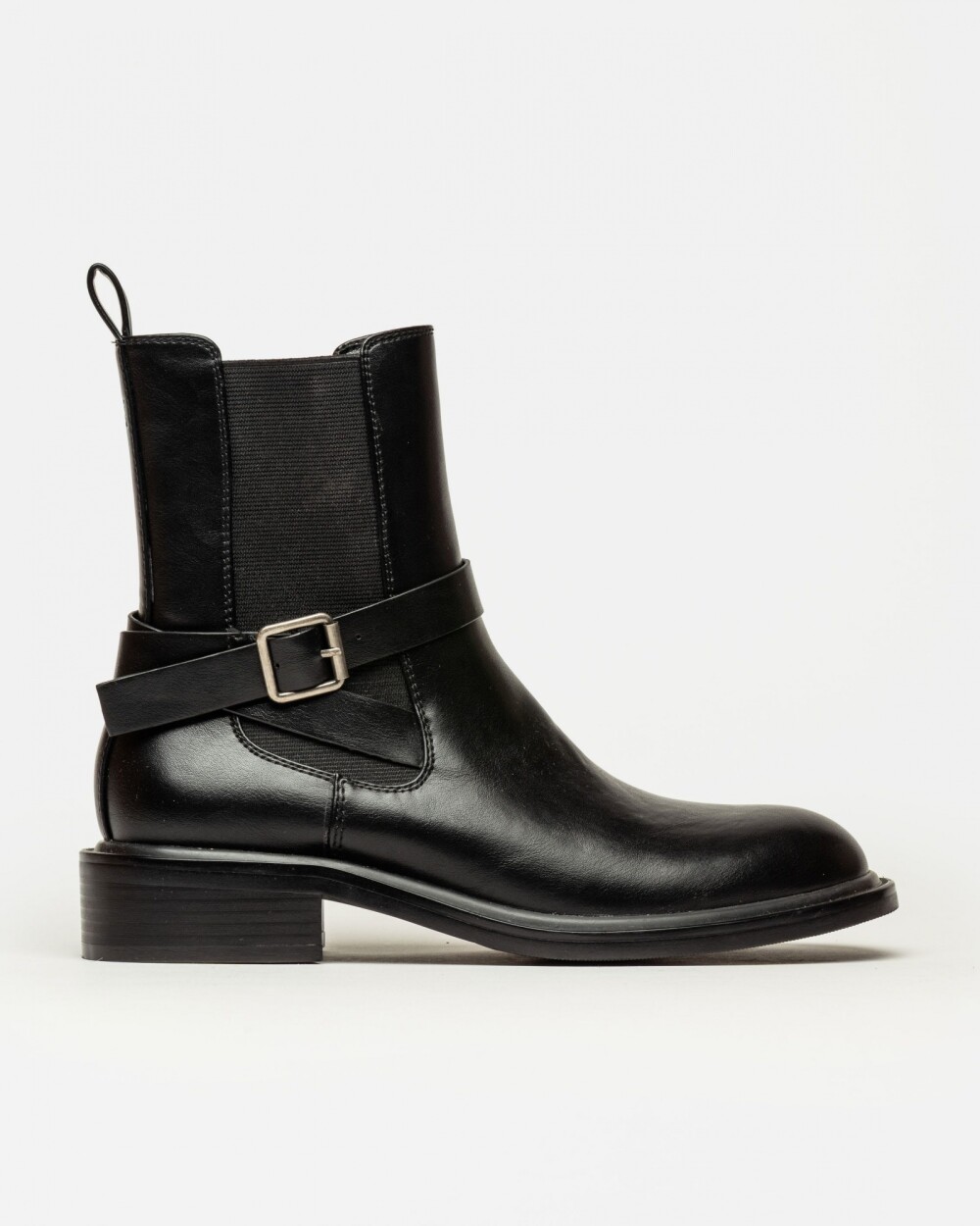 Bota caña media York en efecto cuero Negro