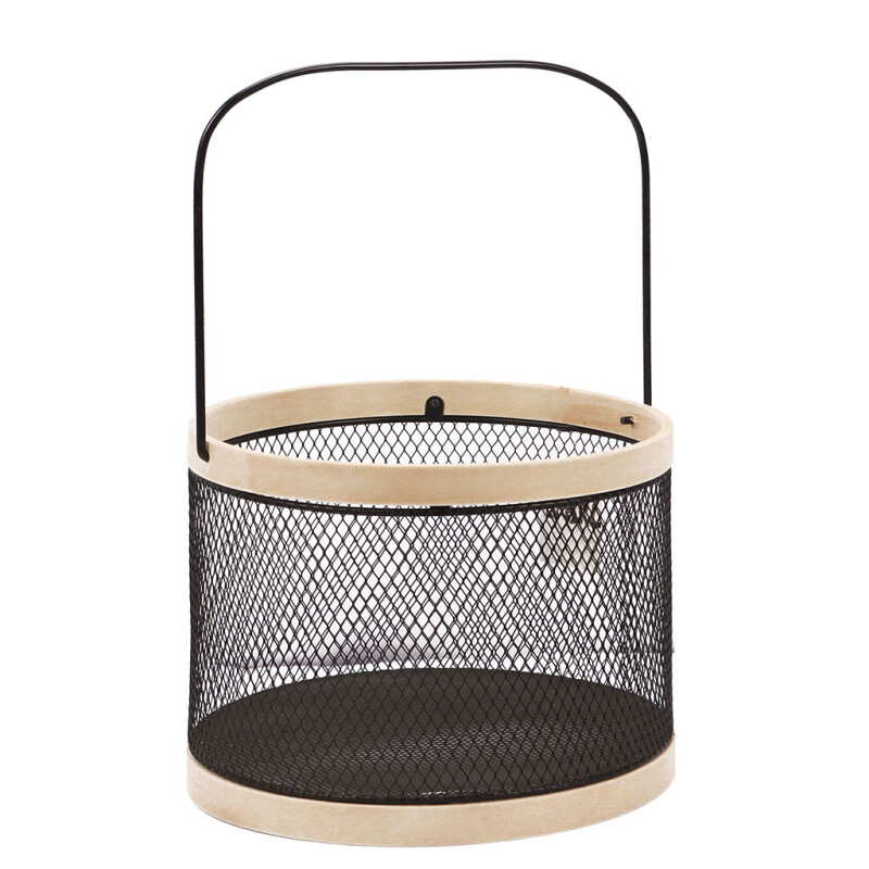Cesto Organizador de Metal con Asa Gris y Natural 25 cm – Selecta CESTO C/ASA METAL GRIS/NATURAL.
