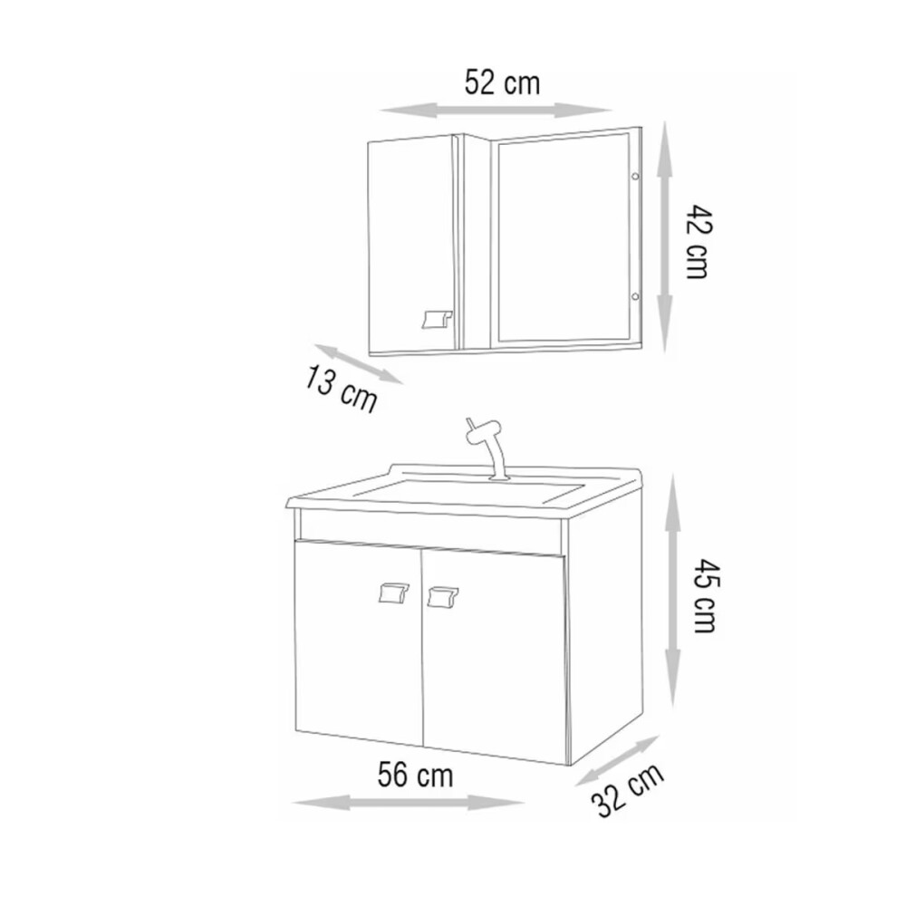Mueble de baño suspendido Roble 56 cm con bacha de marmolina, espejo y botiquín Mueble De Baño Suspendido Roble 56 Cm Con Bacha De Marmolina, Espejo Y Botiquín