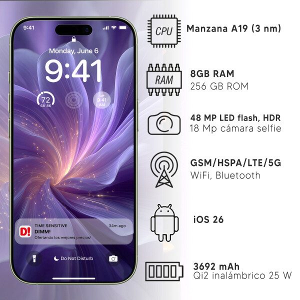 Iphone 17 8gb Ram 256gb 120hz 48mpx Ia VERDE