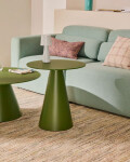 Mesa auxiliar Wilshire cristal templado glaseado y acero acabado pintado verde mate Ø50cm