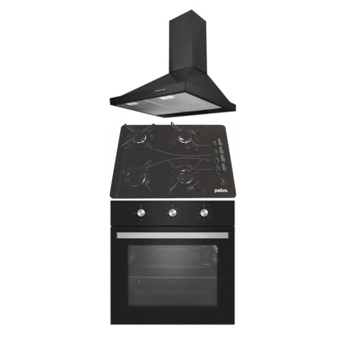 Conjunto Petra Horno Empotrar Eléctrico + Anafe Vidrio 4h + Campana Negra Conjunto Petra Horno Empotrar Eléctrico + Anafe Vidrio 4h + Campana Negra