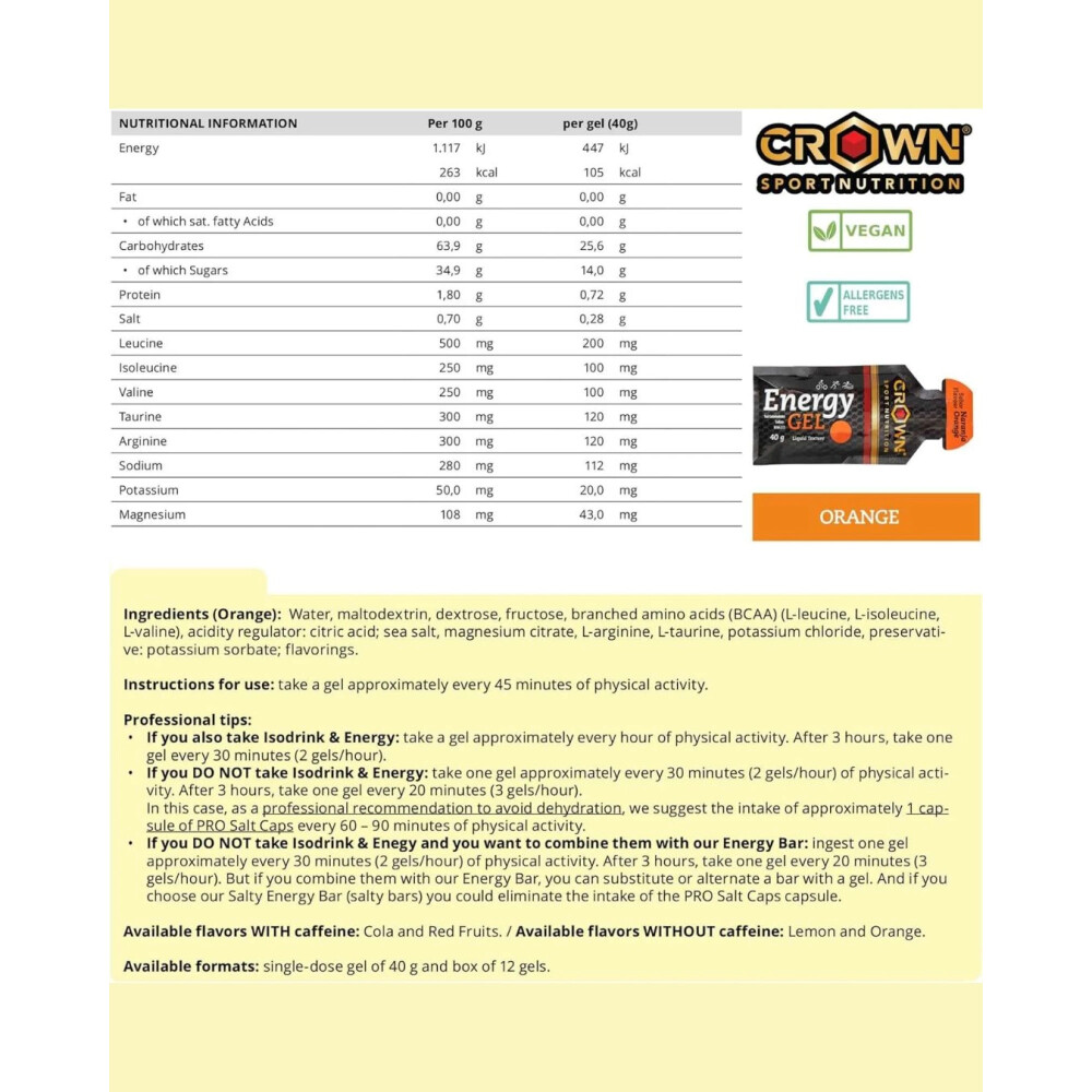 Crown Sport Nutrition Energy Gel Caja 12 Unidades | Gel Energético Naranja Crown Sport Nutrition Energy Gel Caja 12 Unidades | Gel Energético Naranja