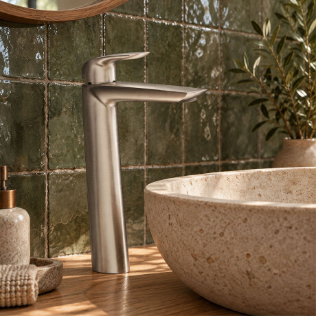 GRIFERIA DE LAVATORIO ALTO BRUSHED NICKEL LINEA EPUYEN GRIS-BRUSHED NICKEL