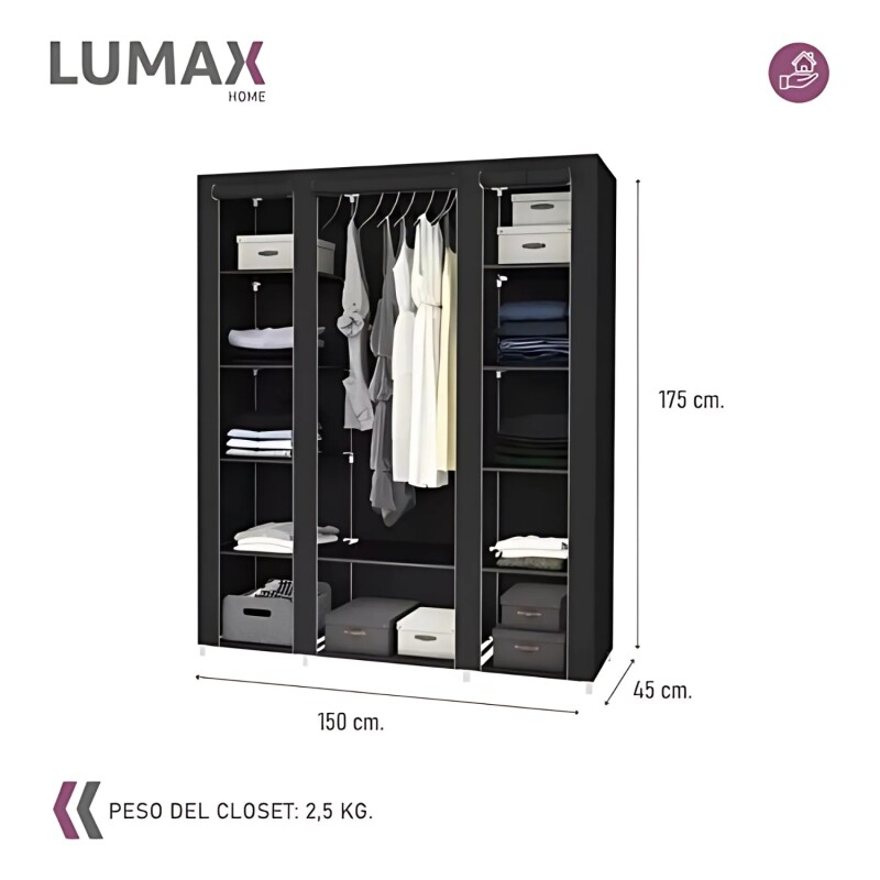 Ropero de 6 Estantes Desmontable de Caño y Tela TNT 150x45x175 Negro