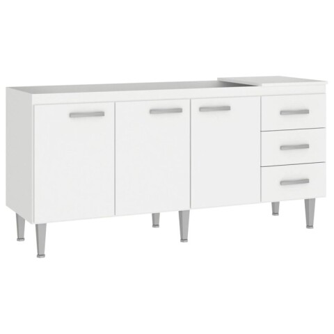 Bajo Mesada 3 Puertas 3 Cajones 160 cm de Ancho Patas Ajustables - Blanco Bajo Mesada 3 Puertas 3 Cajones 160 cm de Ancho Patas Ajustables - Blanco