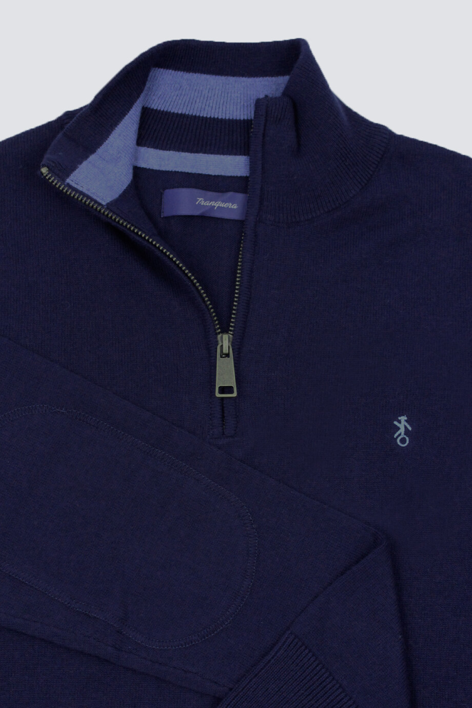Sweater Medio Cierre con Coderas Azul
