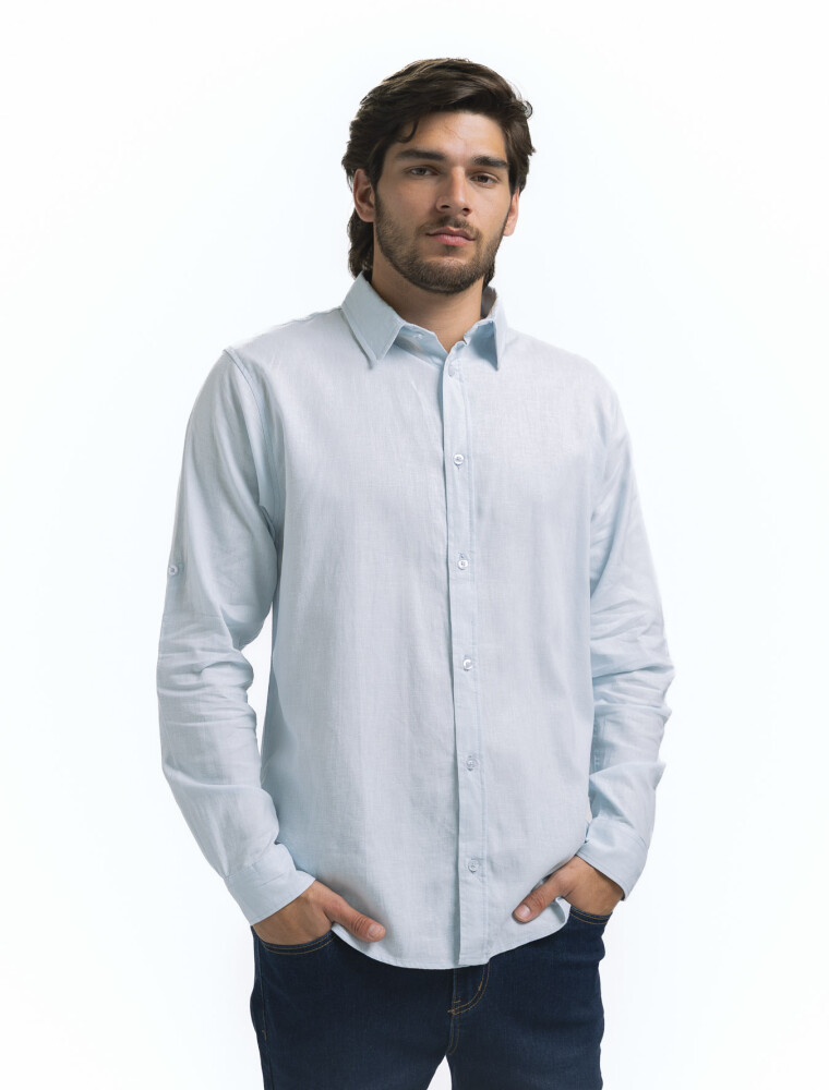Camisa Lino Manga Larga Maui Celeste