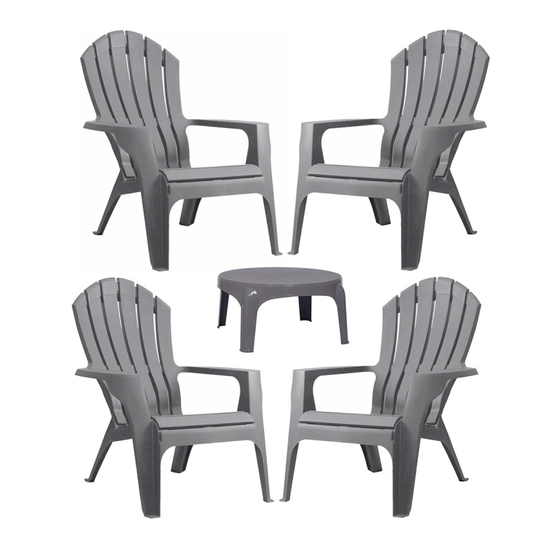 4 Sillones de jardín exterior plástico Miami + Mesa ratona GRIS