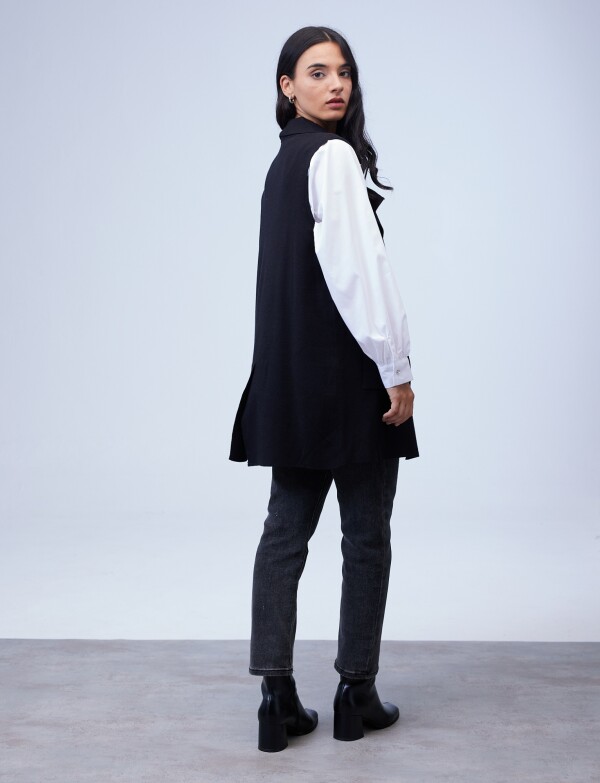 Chaleco Largo Solapa NEGRO