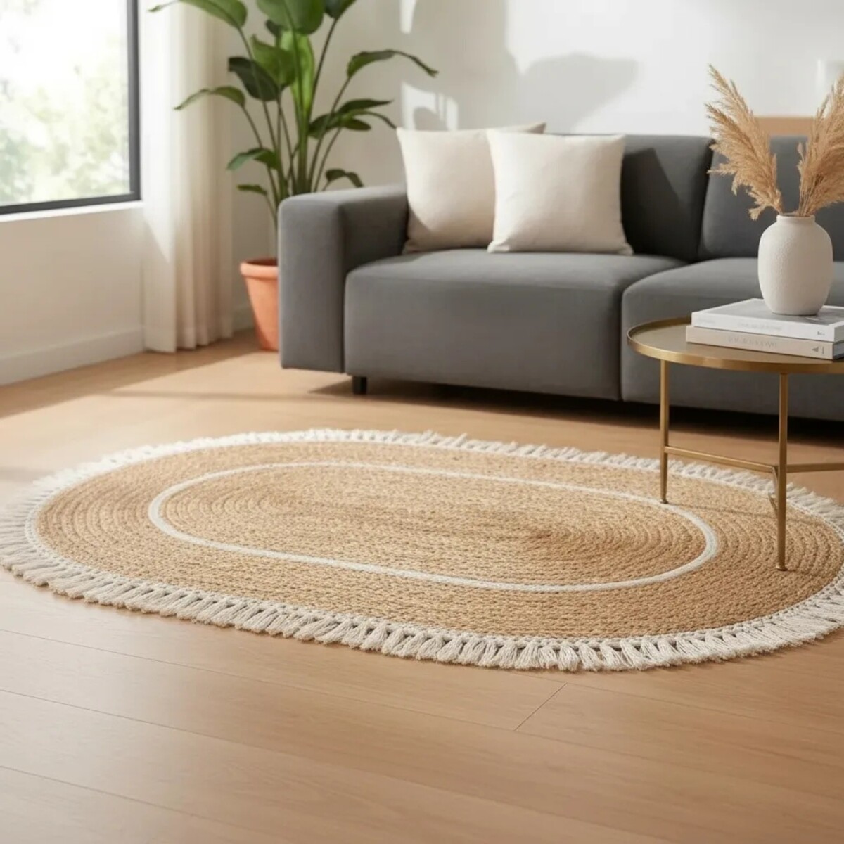 Alfombre en yute ovalada 1.20x0.80 Mts en 2 Colores C/flecos 