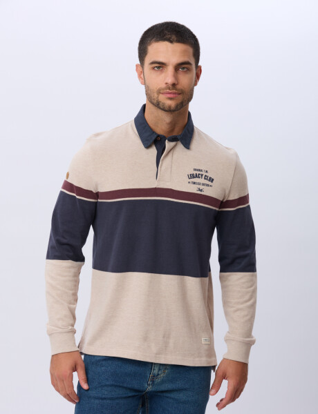 REMERA POLO RAYADA DE ALGODON Beige
