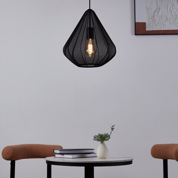 Lámpara colgante tejido negro y acero E27 DOLWEN EG0040