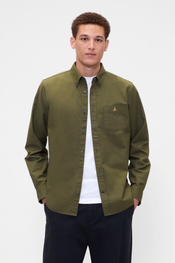 Camisa Oxford Logo Oso Brannan Hombre Army Jacket Green