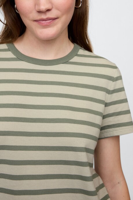 Remera A Rayas Cuello Redondo Mujer Green Stripe