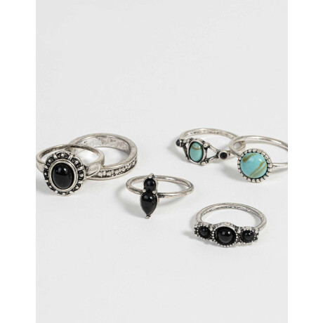 Set De Anillos Con Piedras Plateado Antique Silver