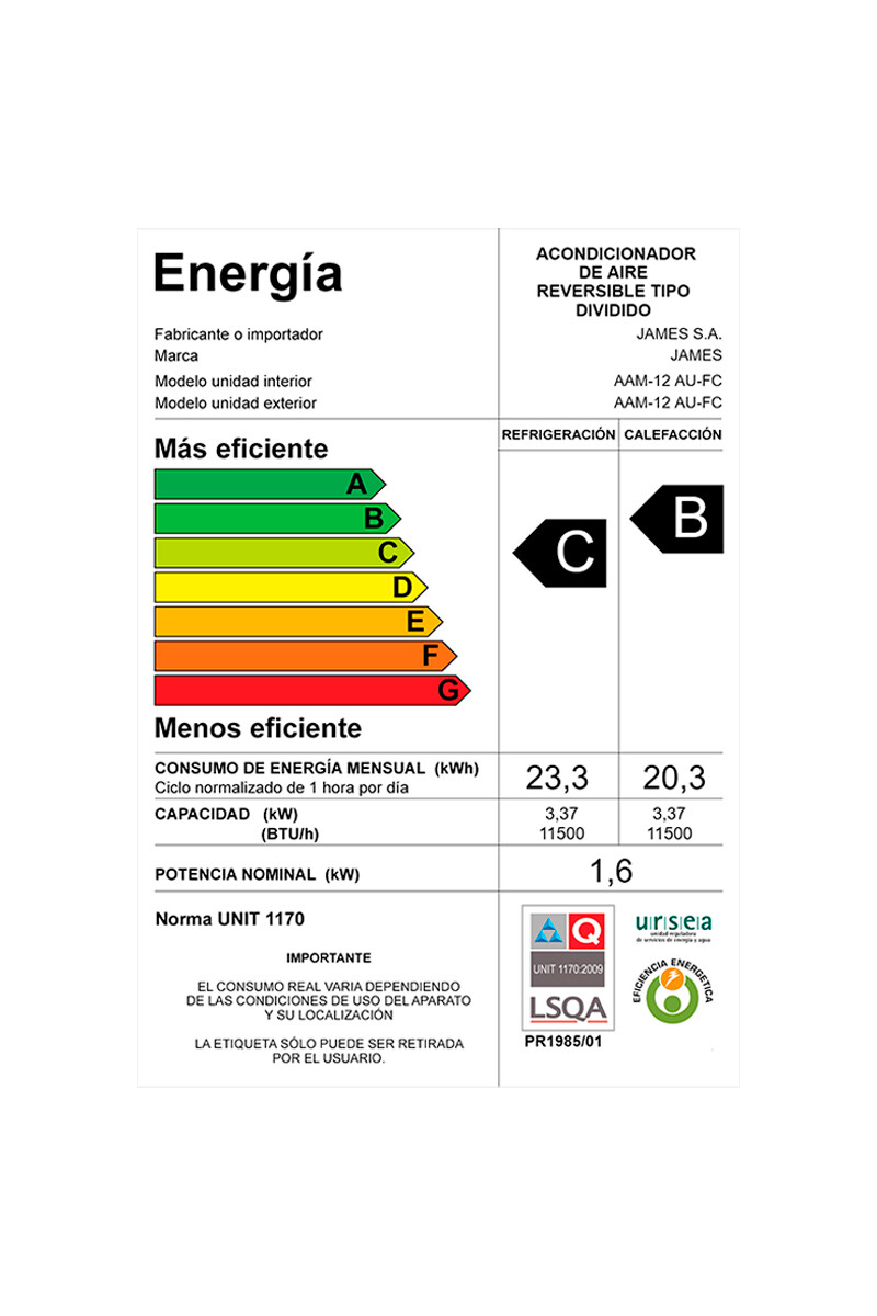 Aire Acondicionado Split James 12.000 BTU Aire Acondicionado Split James 12.000 BTU