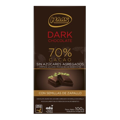 Haas Tableta Chocolate Amargo S/azucar Zapallo 100 Grs. Haas Tableta Chocolate Amargo S/azucar Zapallo 100 Grs.