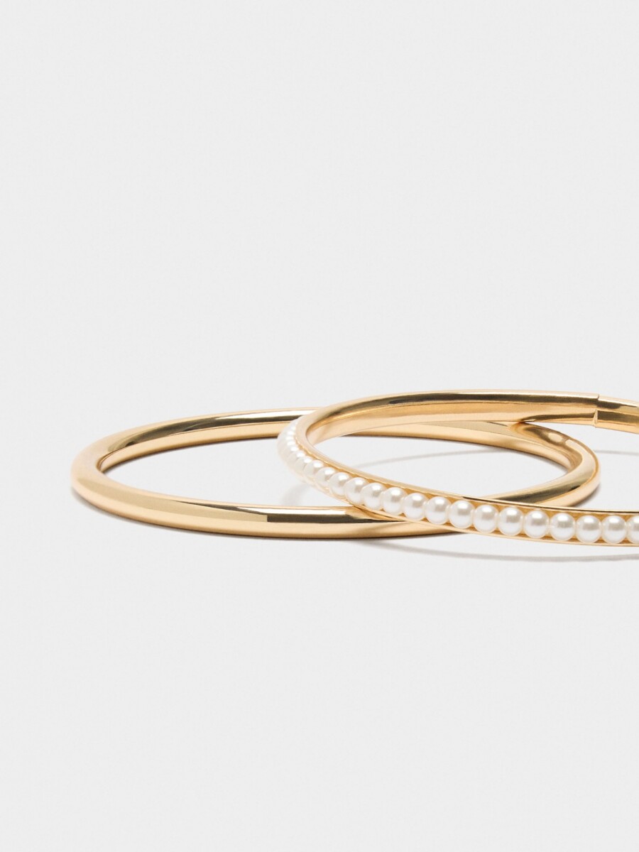 Set De Pulseras Rígidas Con Perlas blanco