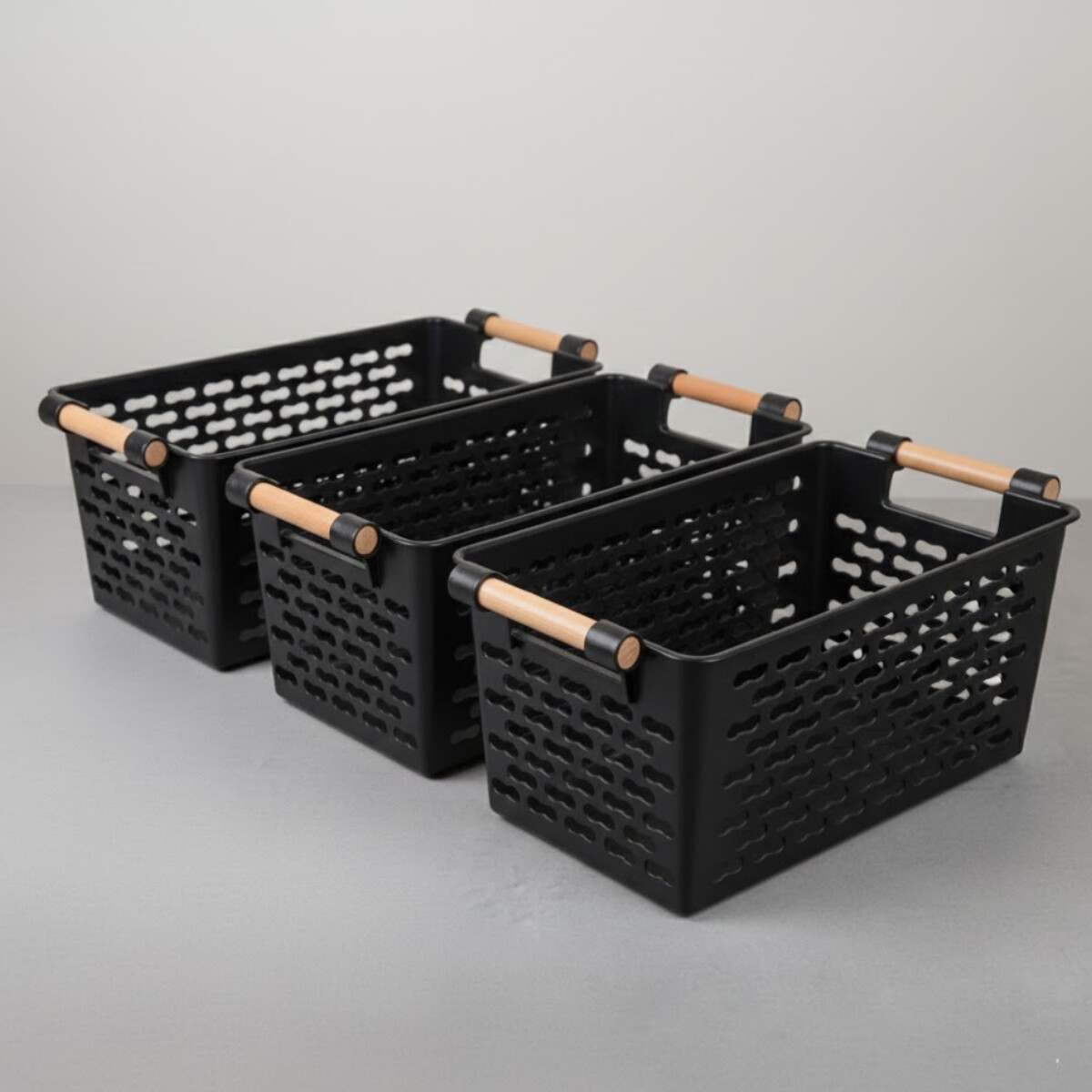 Set x3 Cesto calado con asas 30x15x13 - NEGRO 