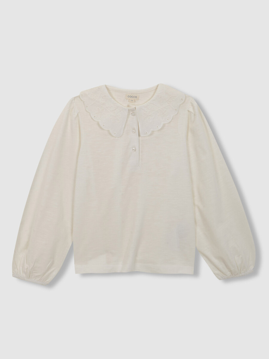 Camiseta Con Cuello Grande Troquelado Blanco Roto