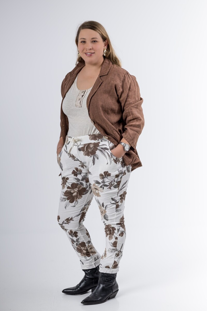 Pantalón babucha de lycra estampado importado de italia - Pantalón babucha de lycra estampado importado de italia blanco 