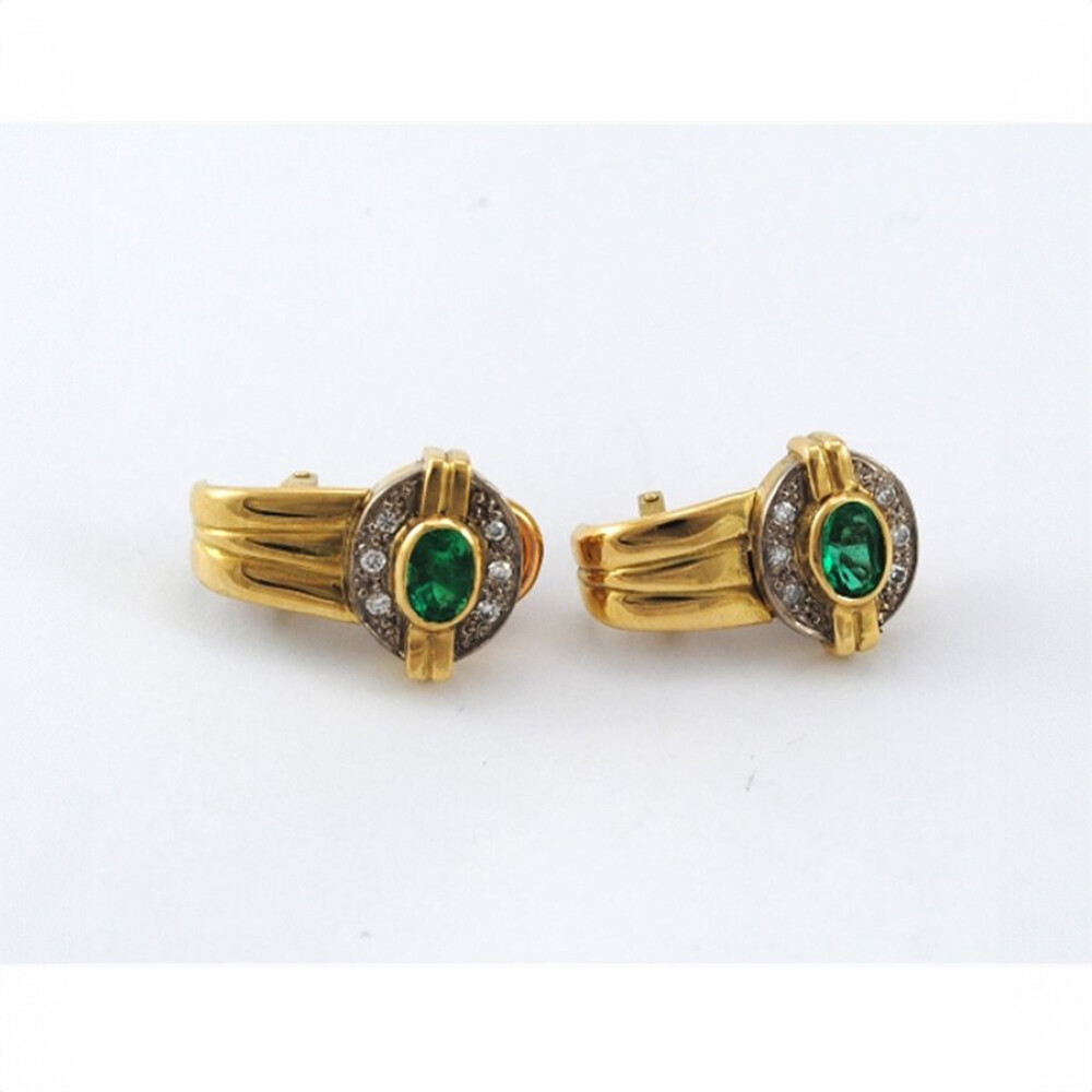 Caravanas Oro 18K Con Brillantes Y Esmeraldas Caravanas Oro 18K Con Brillantes Y Esmeraldas