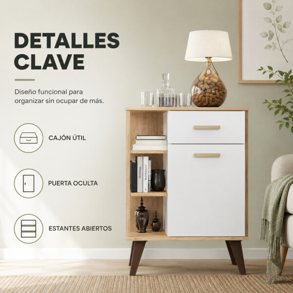 Aparador ComboHome Nórdico 54cm 2 Cajones Estantes Laterales Blanco 1