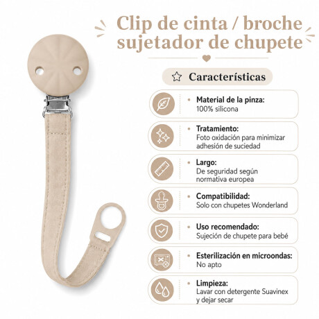 Broche Clip Cinta Wonderland P/Chupete Silicona Bebé Seguro Beige