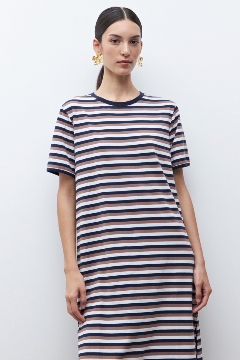 Vestido rayado manga corta azul marino