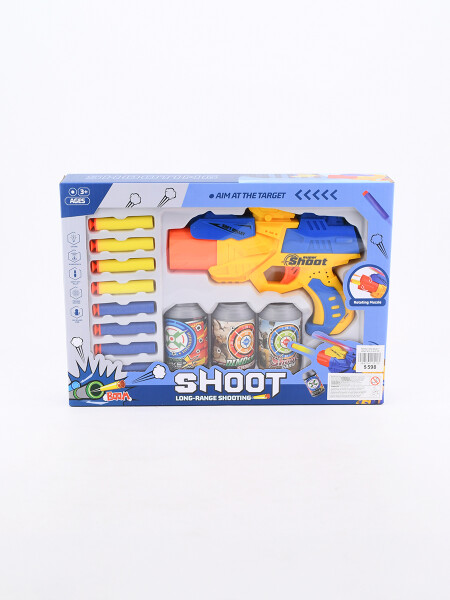 PISTOLA CON BALAS Y LATAS AZUL