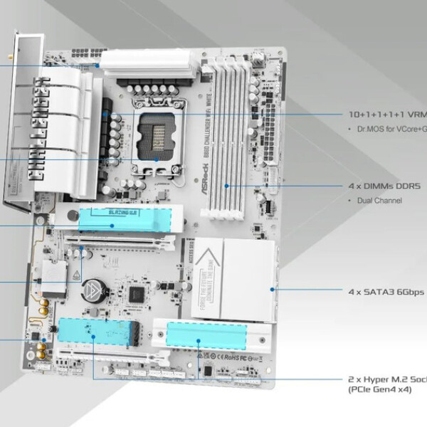 Motherboard B860m Challenger Wifi White Ddr5 Lga1851 PLACA MADRE ASROCK B860 CHALLENGER WIFI