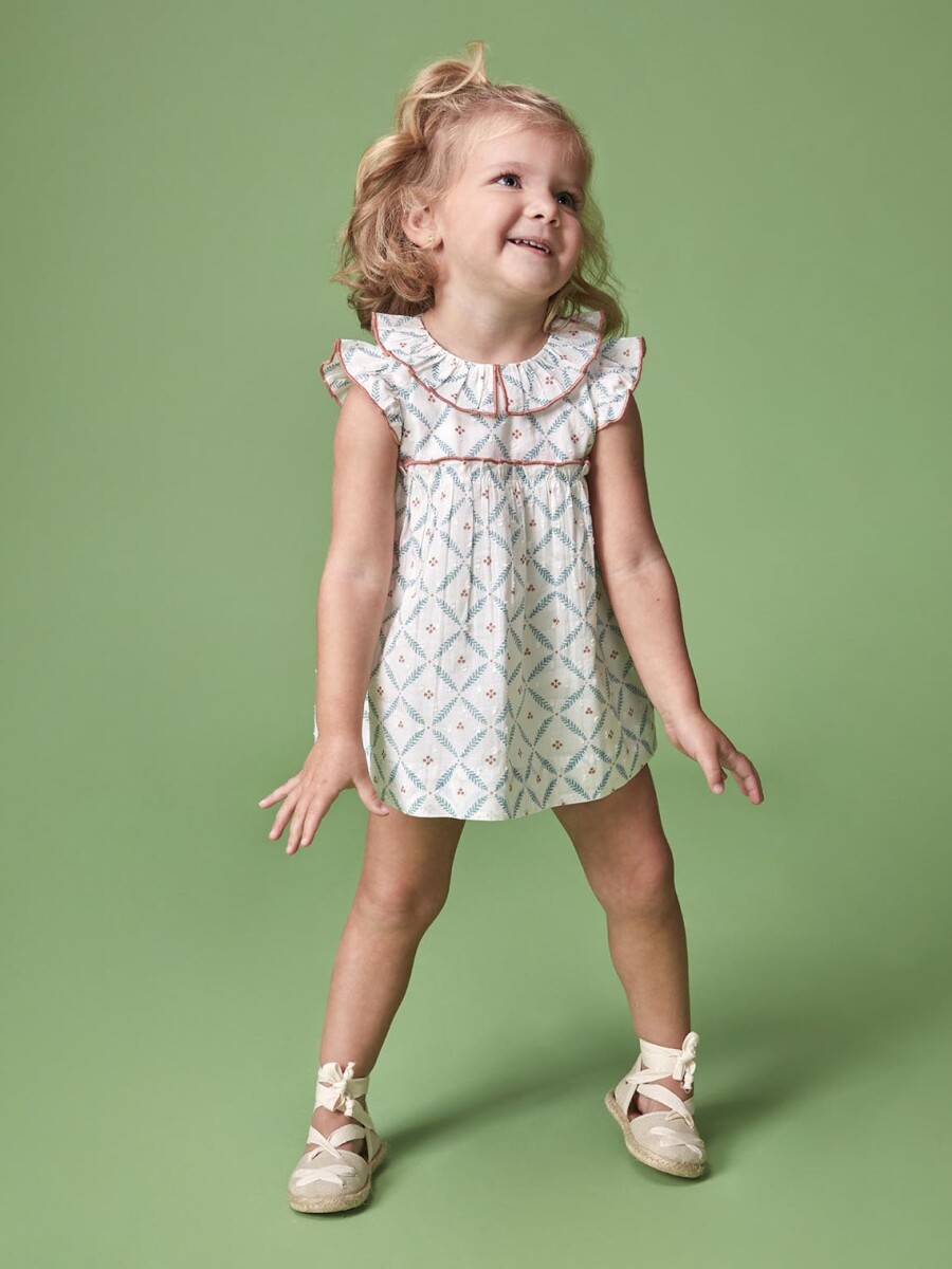 Vestido Con Estampado De Ramitas Blanco