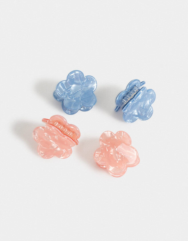 Hebillas Infantiles Con flores Set De Mini Broches - Combinacion Bicolor