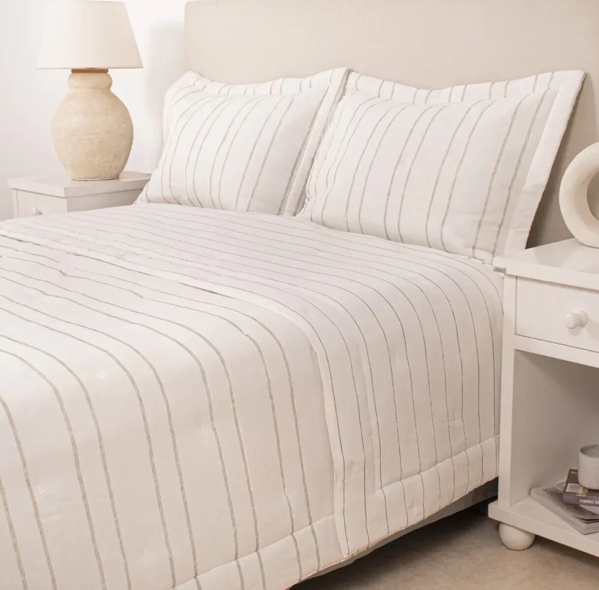 Edredon Col. Naturale Oasis Rayas Espigadas Beige - 250 x 240 cm 
