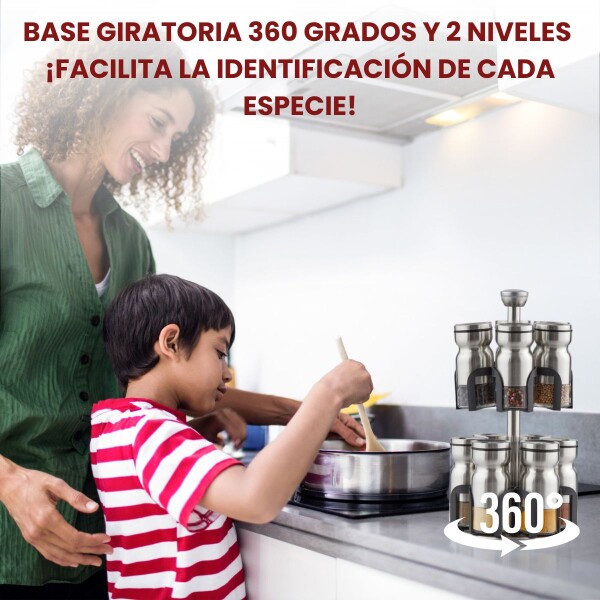 Especiero Redondo Giratorio Organizador Para Cocina Con 12 Frascos De Acero y Vidrio Especiero Redondo Giratorio Organizador Para Cocina Con 12 Frascos De Acero y Vidrio