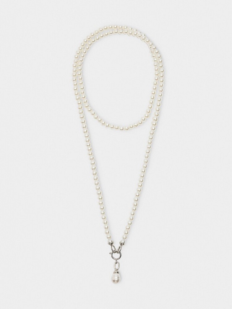 Collar De Perlas Dos Vueltas Con Colgante blanco