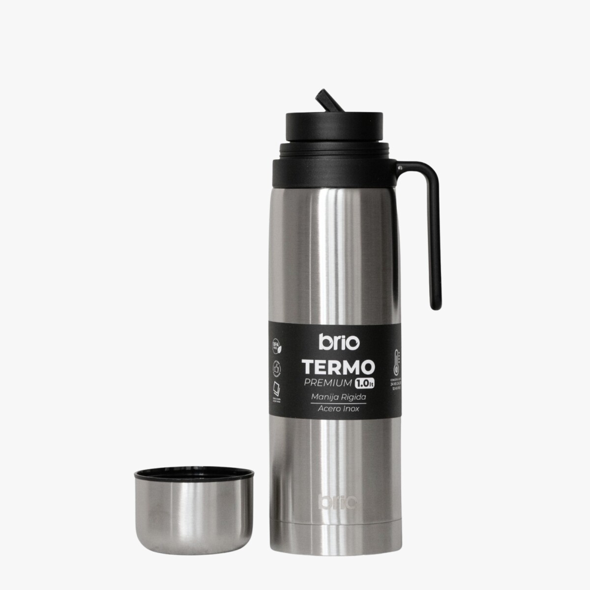 Termo brío premium 1 litro con pico cebador en acero inox - Silver 